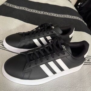 Adidas Grand Court Black Sneakers with White Stripes